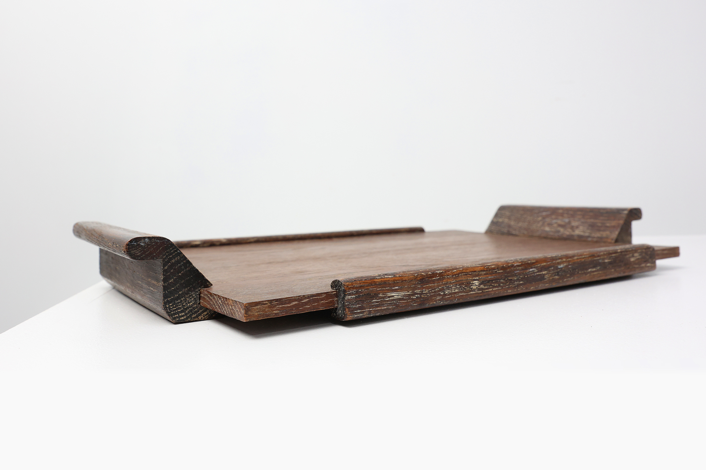 French Art Deco Cerused Oak Serving Tray with Raised Handles, 1920sthumbnail